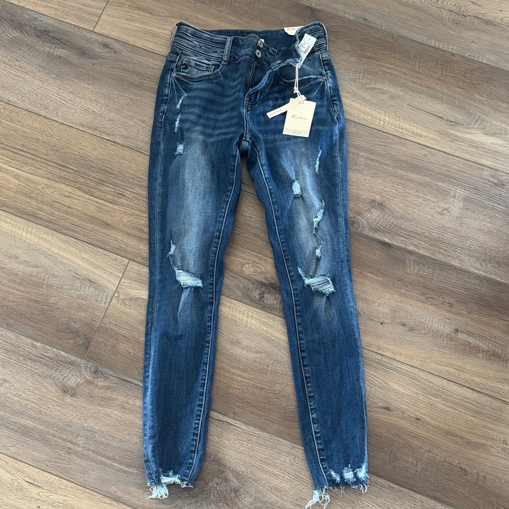 Brand New KanCan Dark Blue Distressed Mid Rise Skinny Jeans